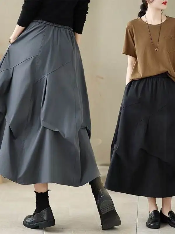 

Women's A-Line Midi Skirt Pleated Asymmetrical plus Size Slimming Versatile Casual Commute Vintage Sle Spring Season