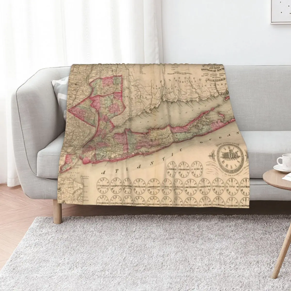 Vintage Long Island NY Map (1870) Throw Blanket Decorative Beds Picnic warm winter for winter Polar For Decorative Sofa Blankets