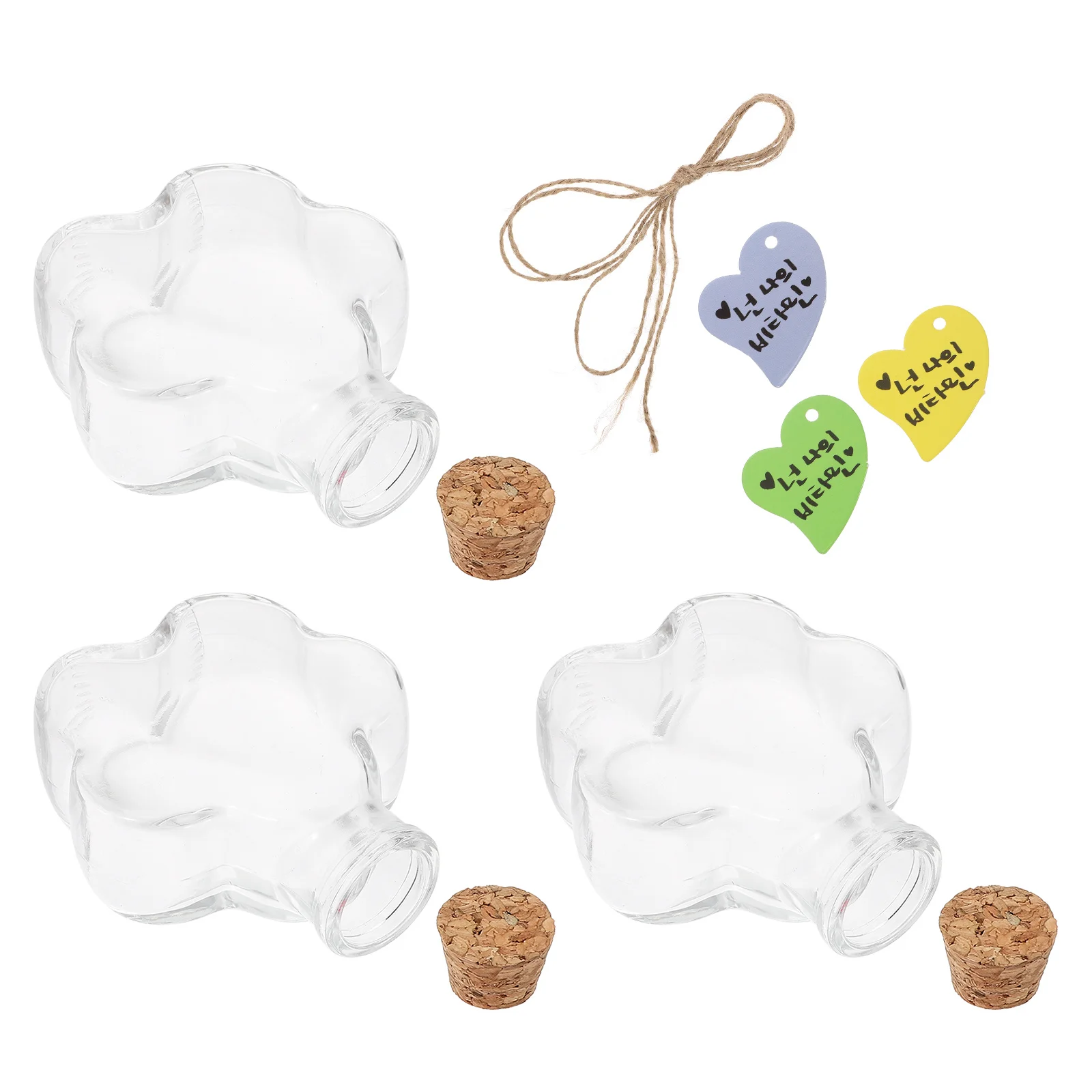 

3pcs Plum Blossom Shape Wishing Bottles Glass Diy Bottle For Perfume Container Storage Jar Transparent Drift Bottle With Wood