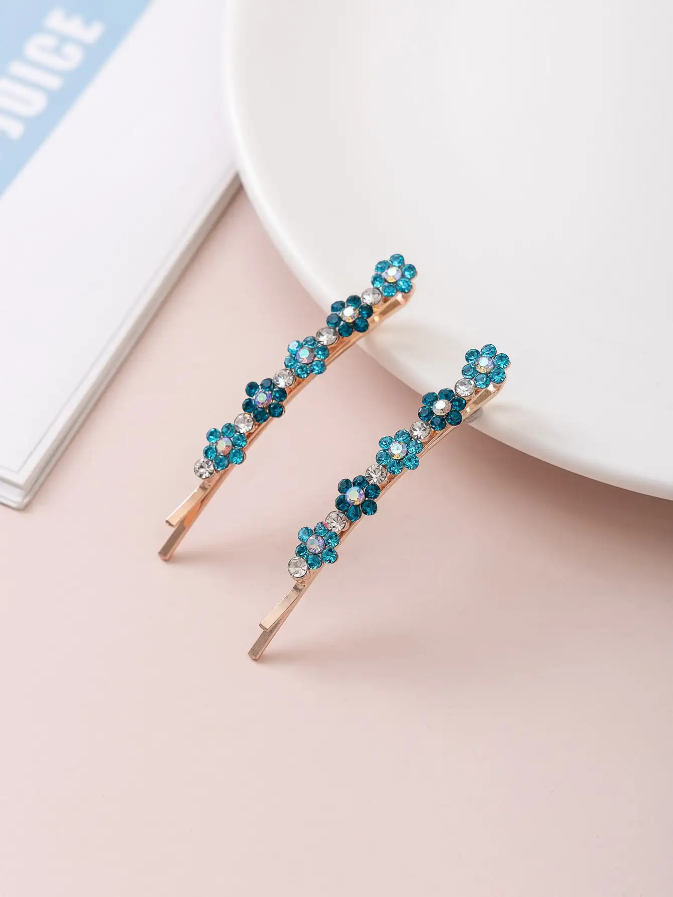 

2pcs Rhinestone Flower Decor Bobby Pin Cute Hair Clips Claw Clips Hair Barrettes, School Stuff, Looks Of Party, Hair Accessories