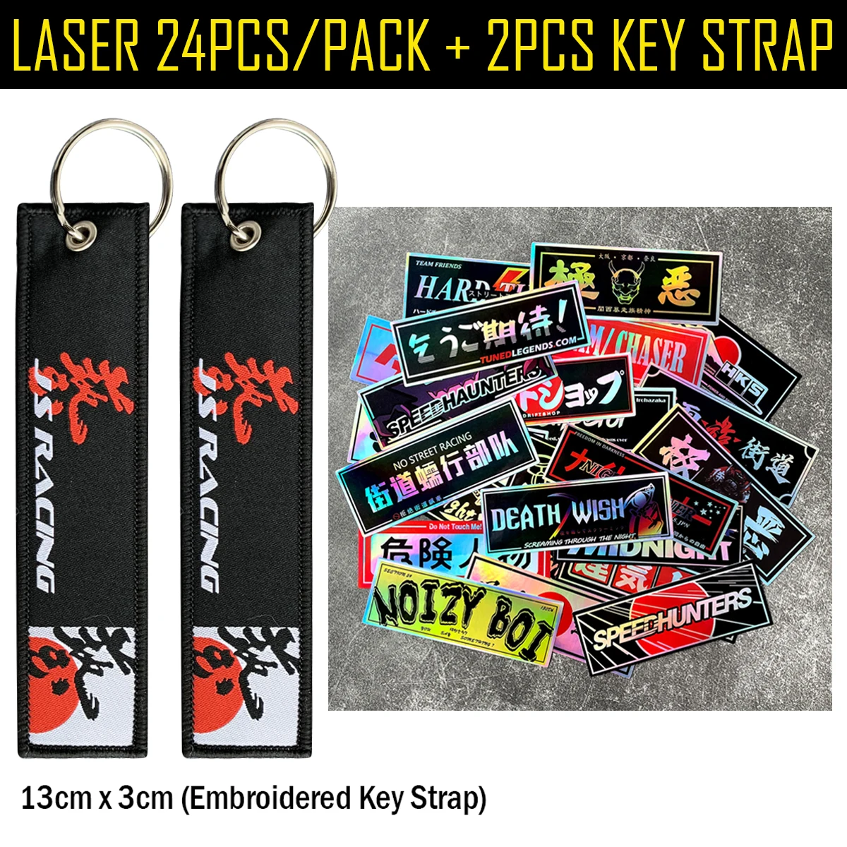 24 Teile/paket 12cm Lange JDM Samurai Aufkleber Laser Regenbogen Auto Fenster Windschutzscheibe Motorrad Körper Moto Helm Zubehör Aufkleber
