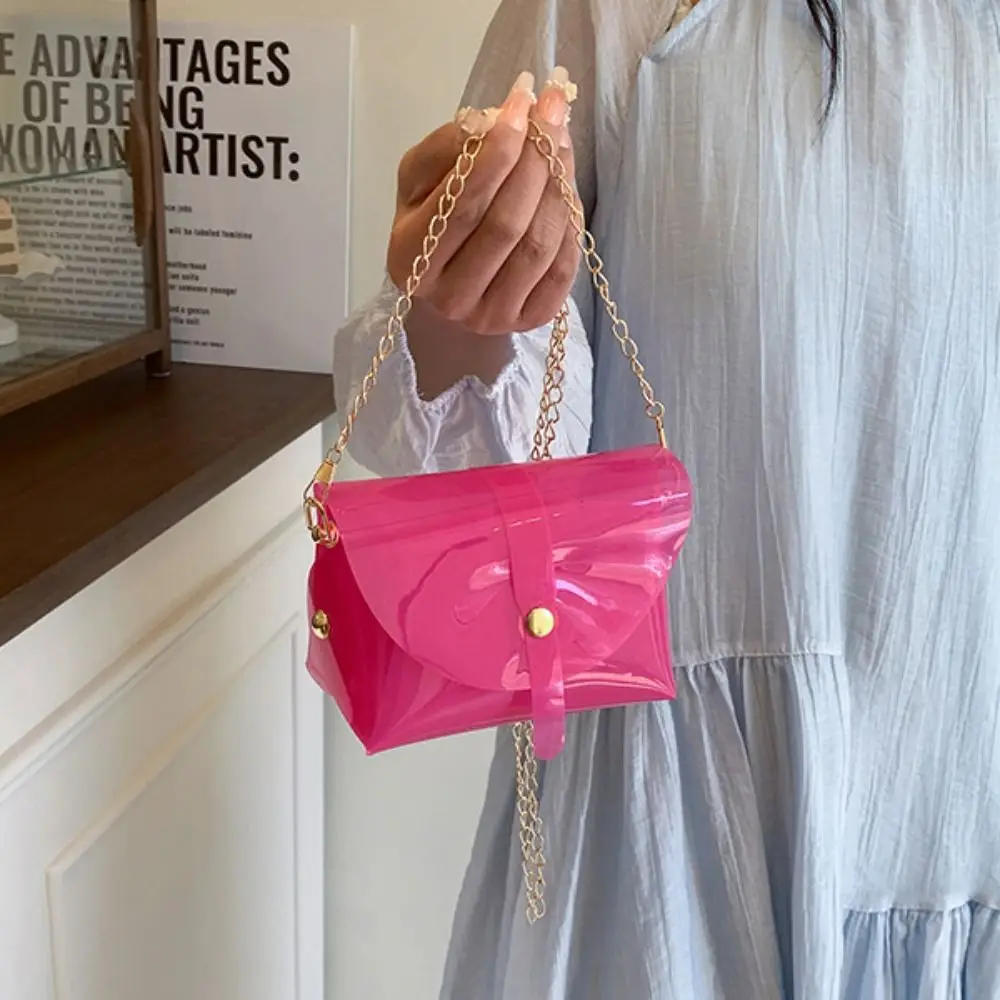 กระเป๋าสะพายไหล่แฟชั่นสไตล์คาวาอี้ วัสดุ PVC สีลูกกวาด โปร่งใส ทรงสี่เหลี่ยม กันน้ำ ใส่ลิปสติกได้ สำหรับผู้หญิง