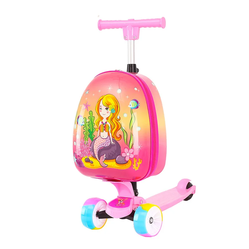 16 Inch Kids Scooter Travel Suitcase on Wheels Lazy Trolley Bag Children Rolling Luggage Cute Cartoon Trolley Luggage Gift