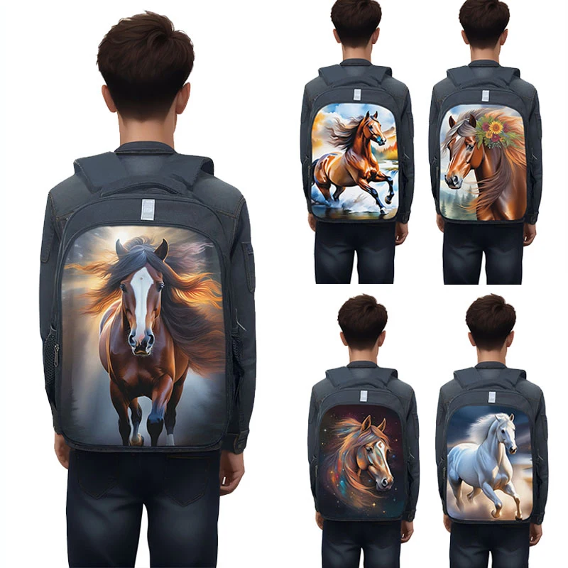 Elegent Animal Oil Painting Horse Print Backpack for Teenager Running Pony Children School Bags Kids Bookbag Women Laptop Bag