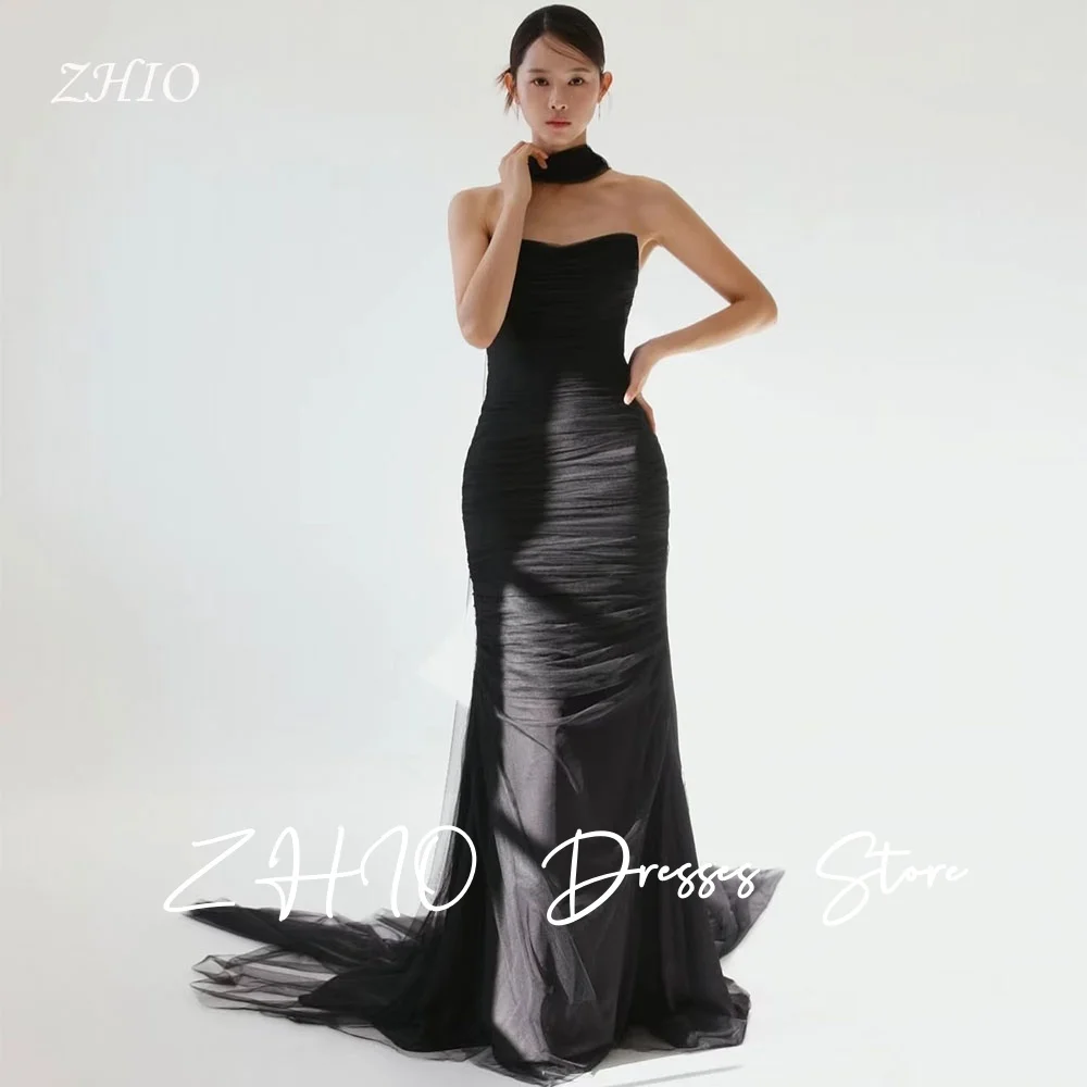 ZHIO Простое черное свадебное платье русалки с тюлем без бретелек со шлейфом Корейское свадебное платье для фотосессии на заказ