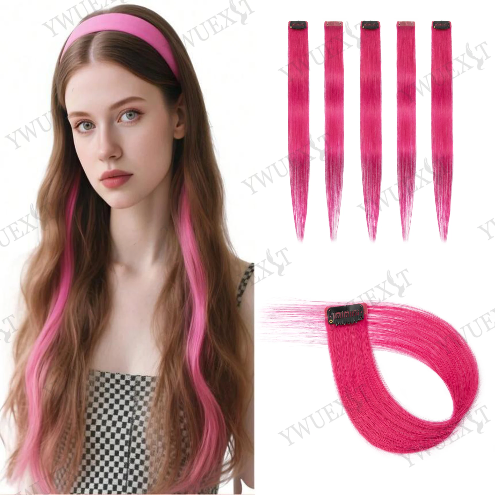 

Colorful Hair Extensions 16 inch Rainbow Straight Synthetic Hair Clip in for Cosplay & Parties 1/6/12 Pc Set for Women & Kids