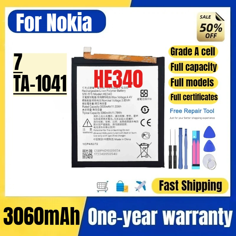 

HE340 for Nokia 7/TA-1041 Mobile Phone Battery High Quality High Capacity Battery Replacement Bateria Grade A Cell with Tools