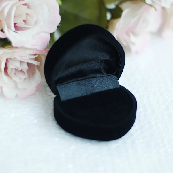 Beautiful Heart Shaped Jewelry Ring Earring Gift Box Storage Box Case (Black) Wedding ring box Ring gift box