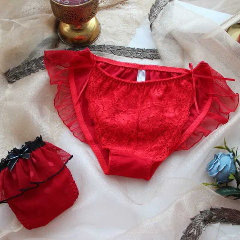Big Lingerie Mid Waist Red Underwear Women Sexy Lace Briefs High Quality Lovely Bowknot Large Sizes Panties 5XL 6XL