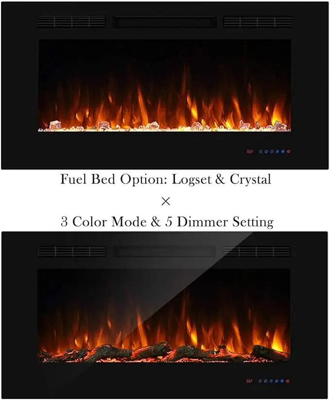 Dreamflame 36" Wholesale Decorative IndoorElectric Fireplace With Heat Insert Electric Fire Place With Logset And Crystal