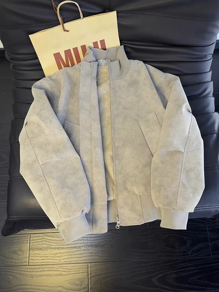 

American Sle Faux Leather And Fur ort Pilot Jaet Dyed PU Leather Cotton Jaet for Men Winter Warm Thiened ort Cott...