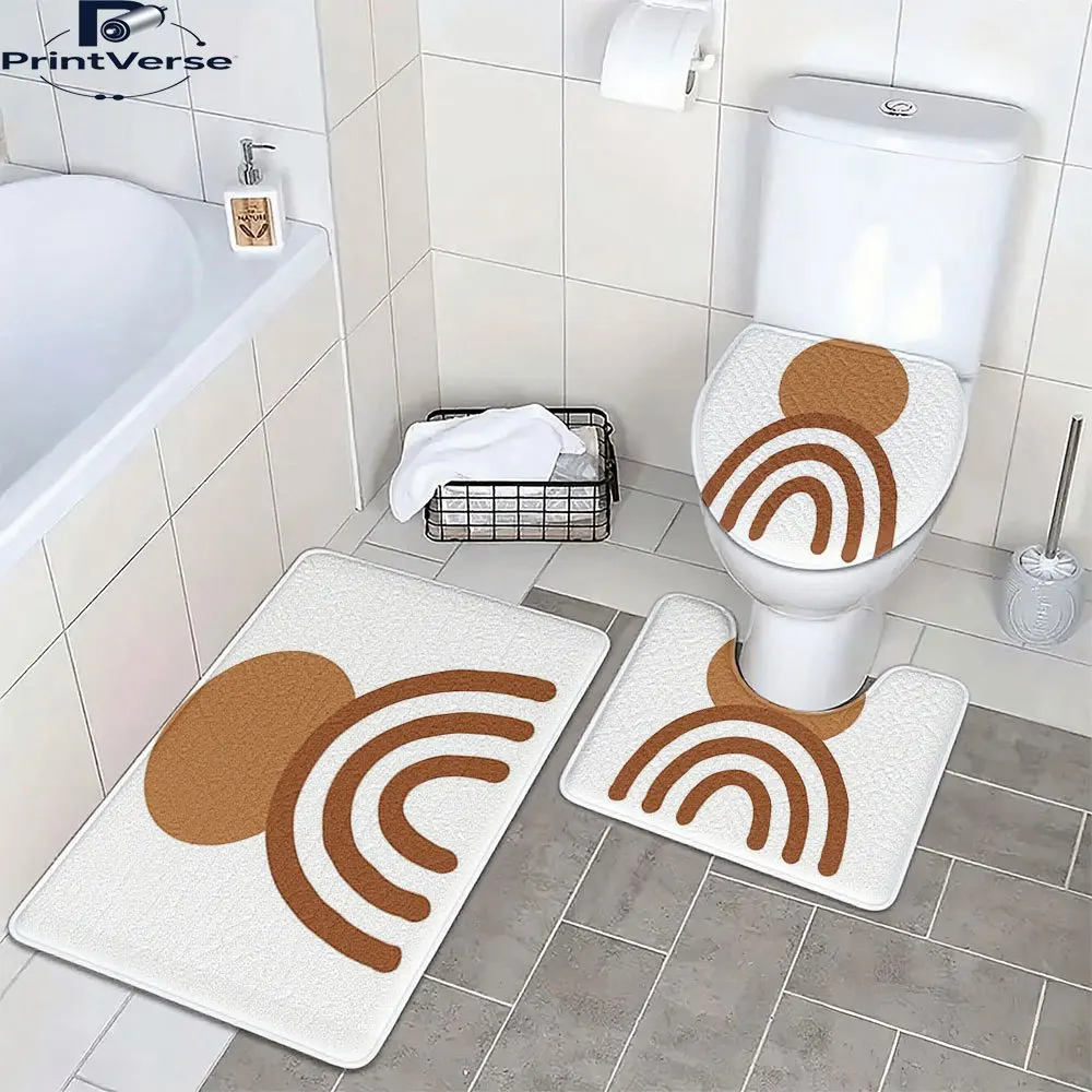 

Минималистичный набор нескользящих напольных ковриков 3-в-1 в стиле бохо бежевого/коричневого/белого цвета — мягкий толстый коврик для ванны, унитаза и коврик для душа бежево-коричневого цвета