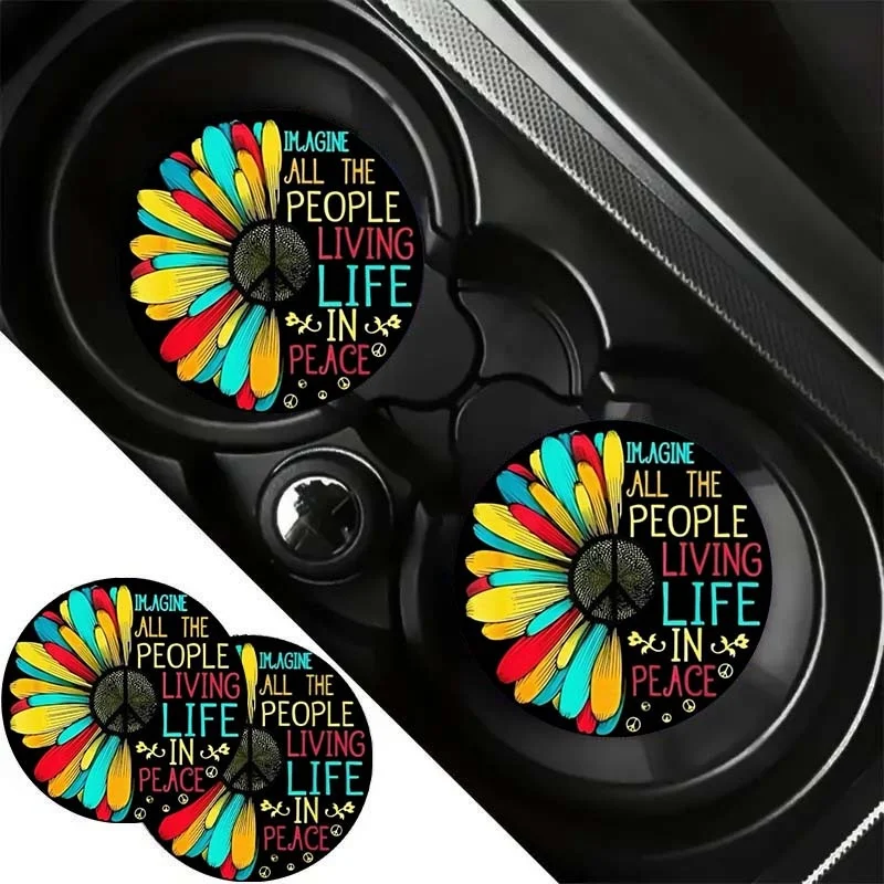 Gift For All Seasons - 2pcs Beautiful Sunflower Car Cup Holder Coasters, Waterproof And Portable