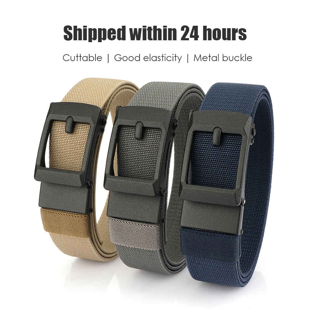 VATLTY Matte Elastic Waistband for Men Zinc Alloy Automatic Buckle Gray Casual Belt Soft Real Nylon Stretch Belt Male Straps