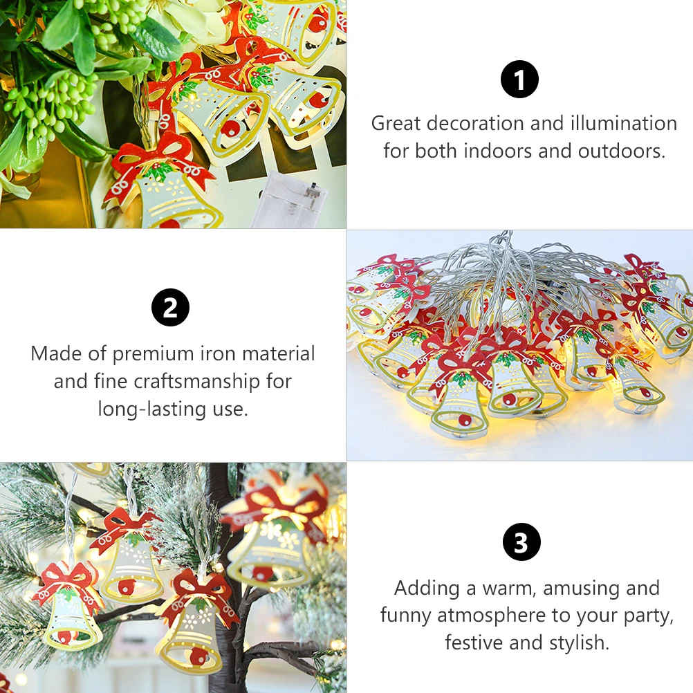 عيد الميلاد جرس سلسلة ضوء مصابيح متدلية أنيقة لزينة عطلة غرفة المعيشة نافذة جدار السقف الإضاءة نمط احتفالي