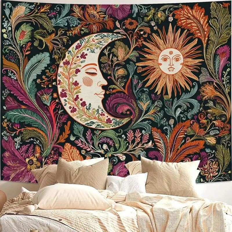 VIKAMA Maschinenwaschbare Bohemian Wanddekoration, Pflegeleichter Bedruckter Stoff, Geeignet für Studentenzimmer, Schlafzimmer und Wohnzimmer