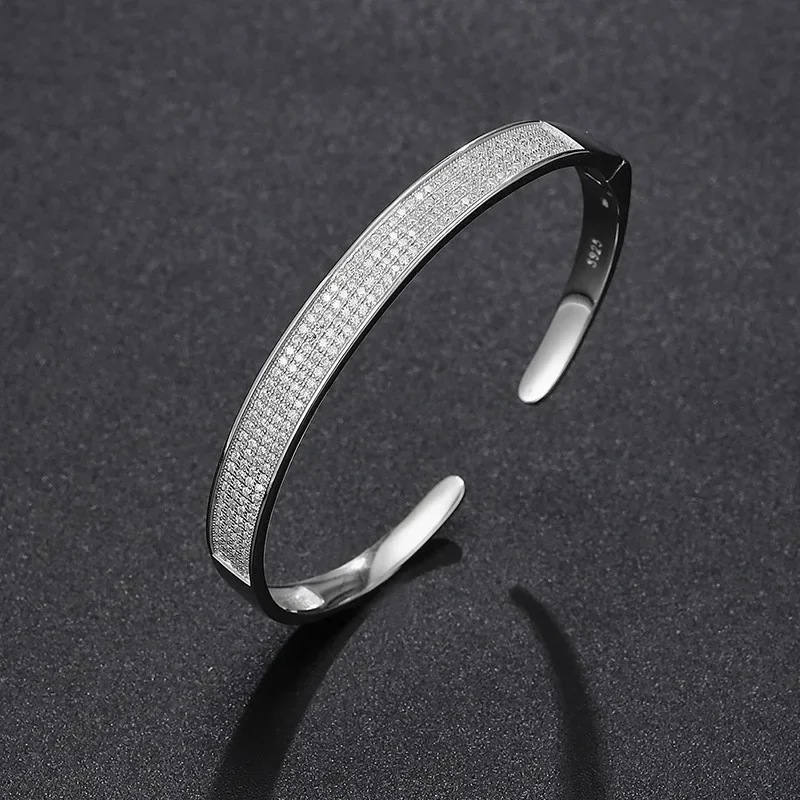 Real Moissanite Cuff Bracelet For Men Women 925 Sterling Silver Diamond Open Bangle Trendy Fashion Hand Chain Fine Jewelry