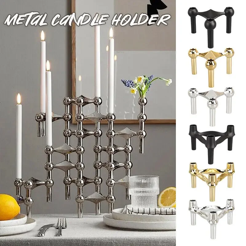 1pc Metal Molecular Structure Candle Holder Nordic Candlestick Craft Ornament Home Decore Candelabra Living Room Decoration