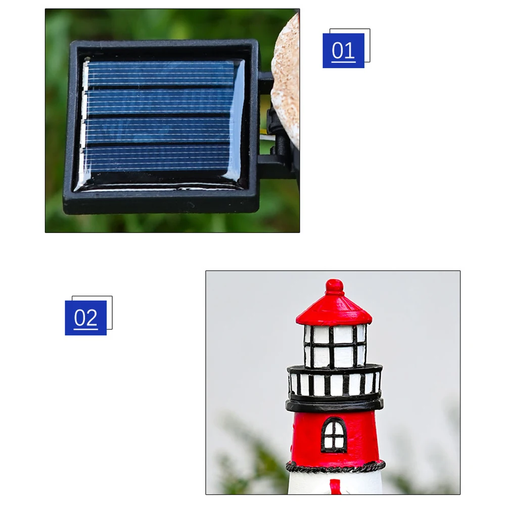 Outdoor Solar Lighthouse Lights with LED Waterproof Resin Design for Garden Yard Landscape Automatic Dusk to Dawn Operation