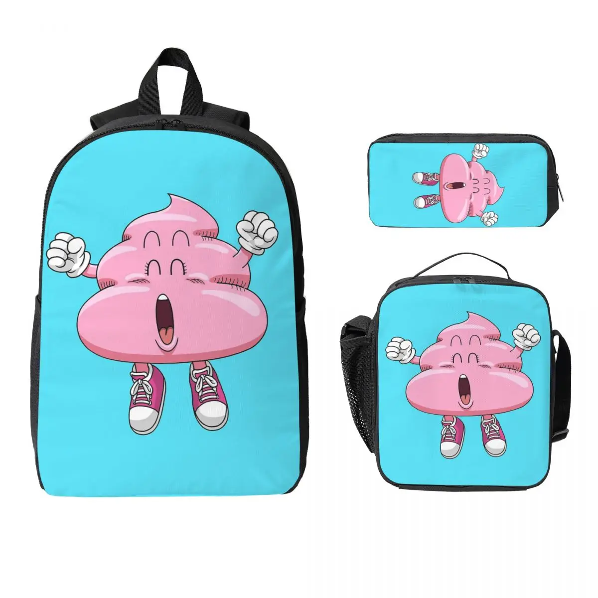 

Dr Slump Arale's Pink Poop Backpack Boys Girls BookBag School Bag Computer Shoulder Bags 3ps Insulated Lunch Bag Pencil Case