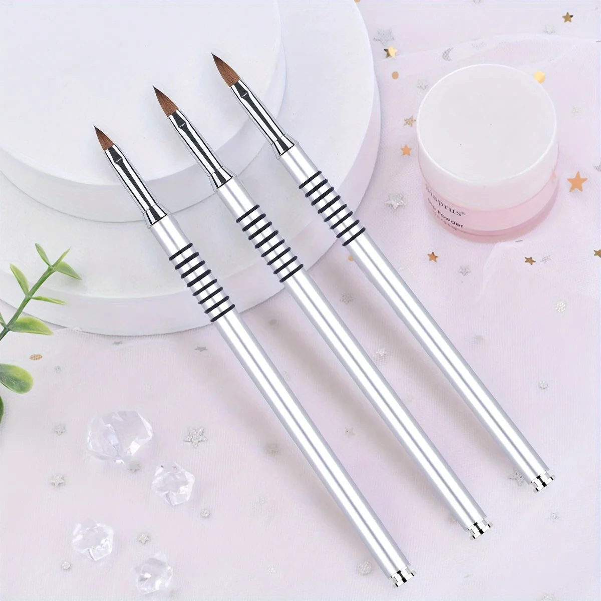 

3pcs Acrylic Crystal Nail Brush Professional Nail Beauty Design Non-Slip 3D Nail Art Brush Manicure Tool For Uv Gel Builder Dra