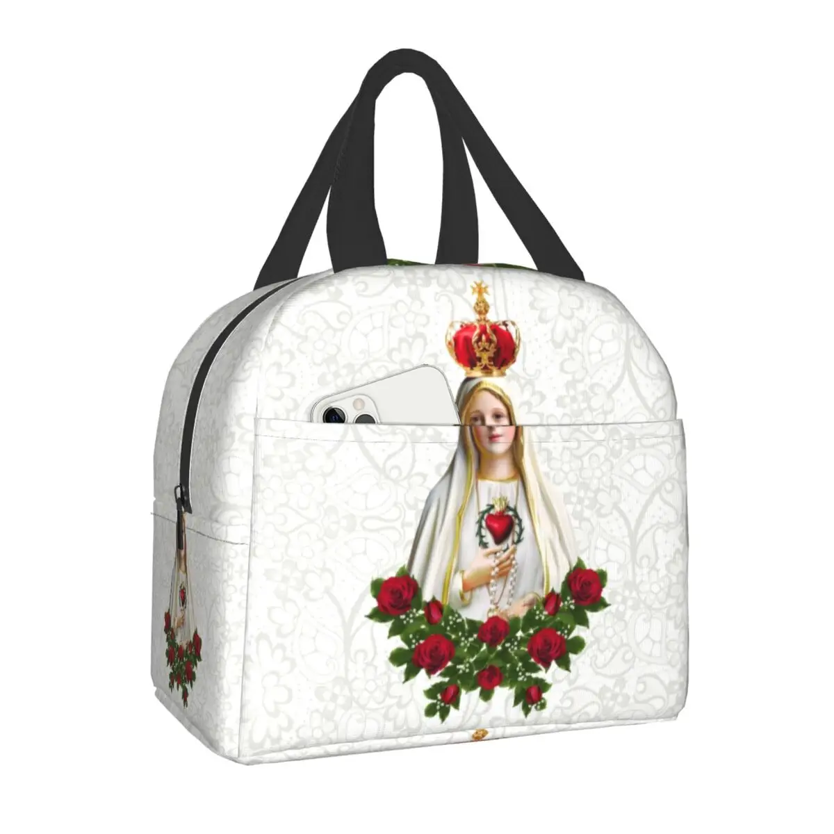 Our Lady Of Fatima Virgin Mary Lunch Bag Men Women Cooler Thermal Insulated Portugal Rosary Catholic Lunch Box for Adult Office