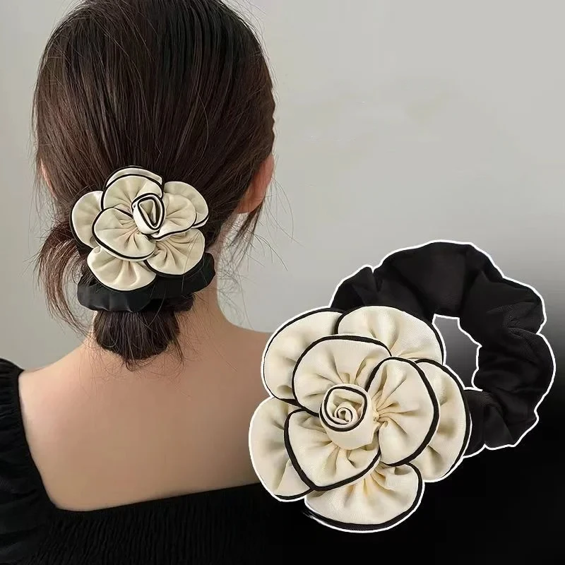 

Autumn Camellia Handmade Flowers Hair Ties French Vintage Headband for Women Stylish and Chic Headrope Elegant Hair Scrunchies