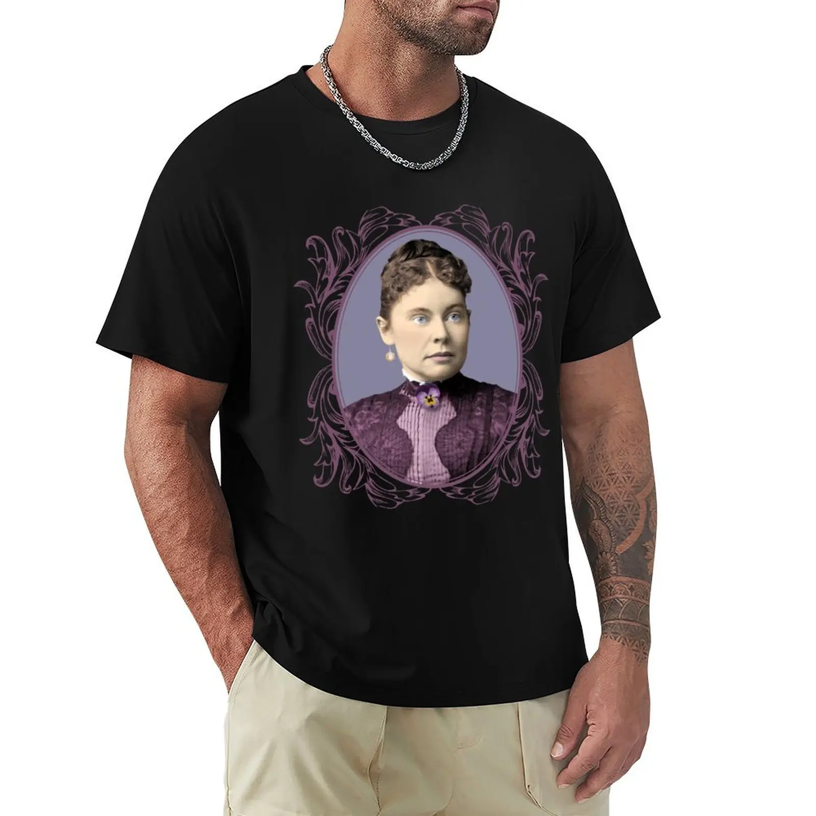 

Lizzie Borden Purple Dress & Pansy Brooch (no text) T-Shirt croswit shirt man graphic tee shirt funny t shirts for men