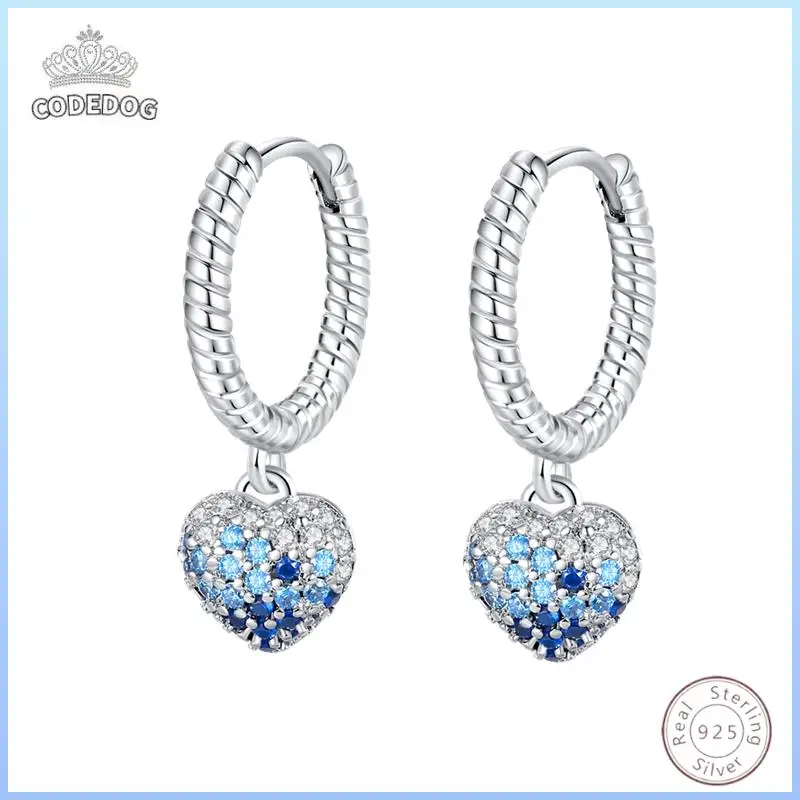 Ohrringe aus 925er-Sterlingsilber, schlicht, blau, Liebe, Zirkon, modische Ohrschnalle, Hochzeit, Damenschmuck, Geschenk