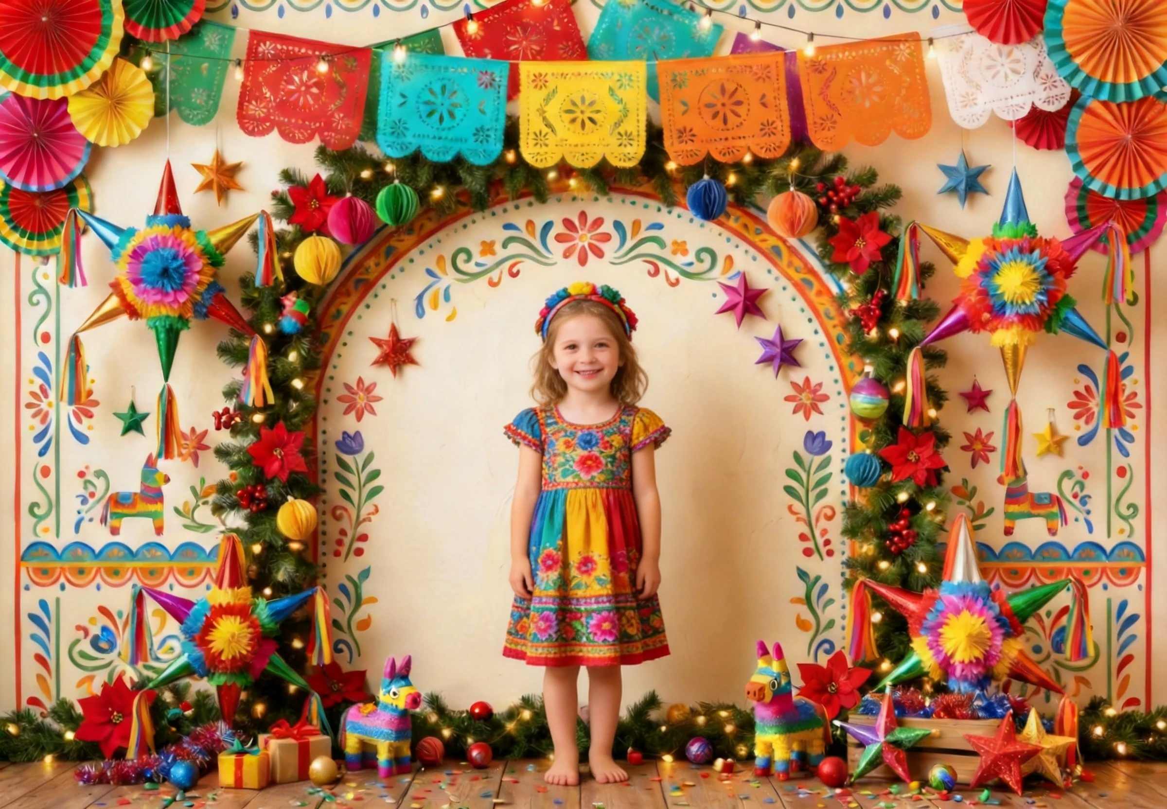 Mexican Christmas Fiesta Photography Backdrop Colorful Pinata Xmas Porch Holiday New Year Family Portrait Party Background