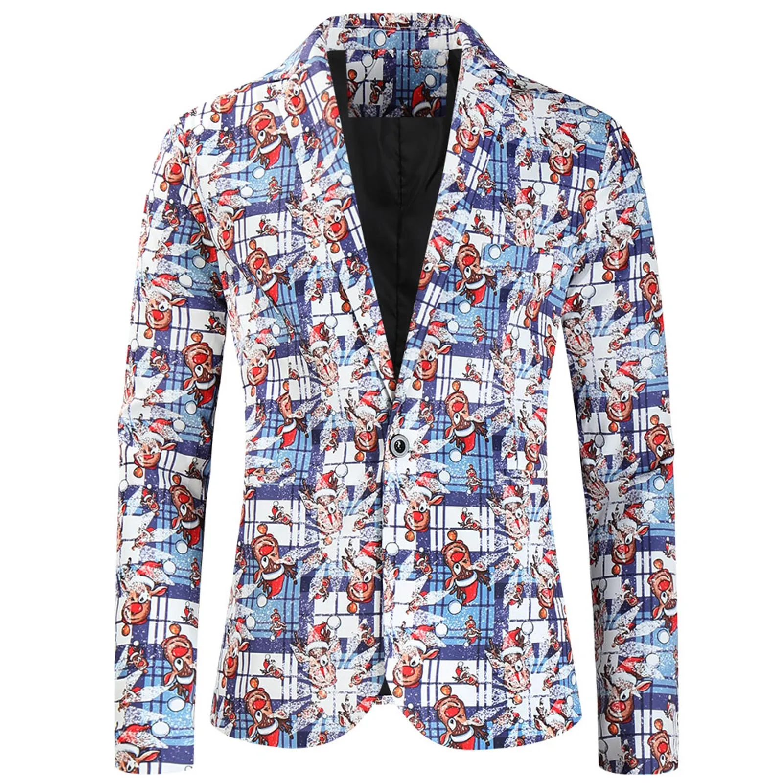 2024 Mens Fashion Leisure Christmas Printed Pocket Buttons long Sleeve V Neck Suit Big Male Suits idle leisure Suit Coat