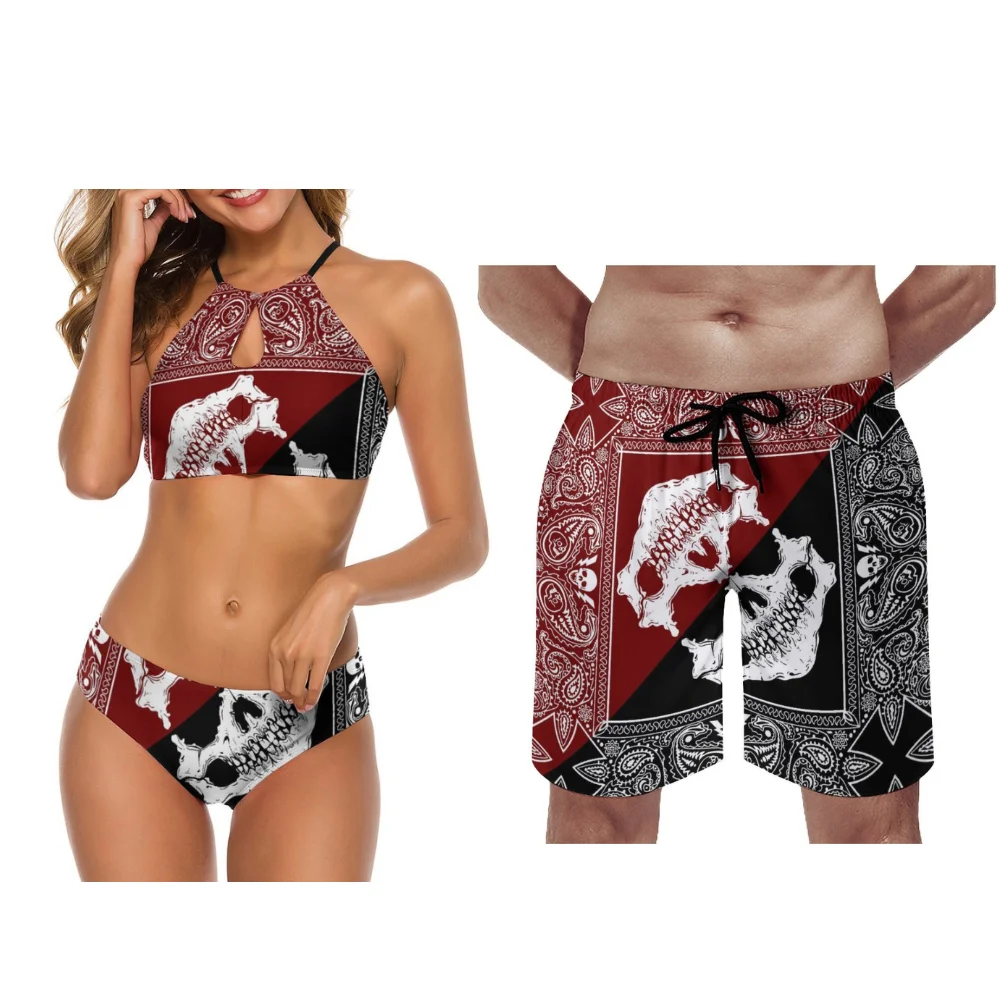 

Bandana Bikini Sets Bandana Men Beach Pants Vacation Couple Outfits Customizable With Various Patterns