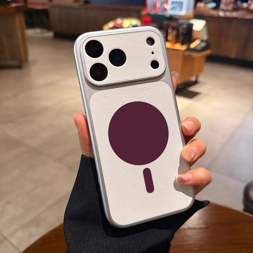 Claret Solid Color Faux Leather For Magsafe Phone Case For iPhone 18 Pro Max 17 16 Pro Max 15 14 13 12 11 Lanyard Camera Protect view 3