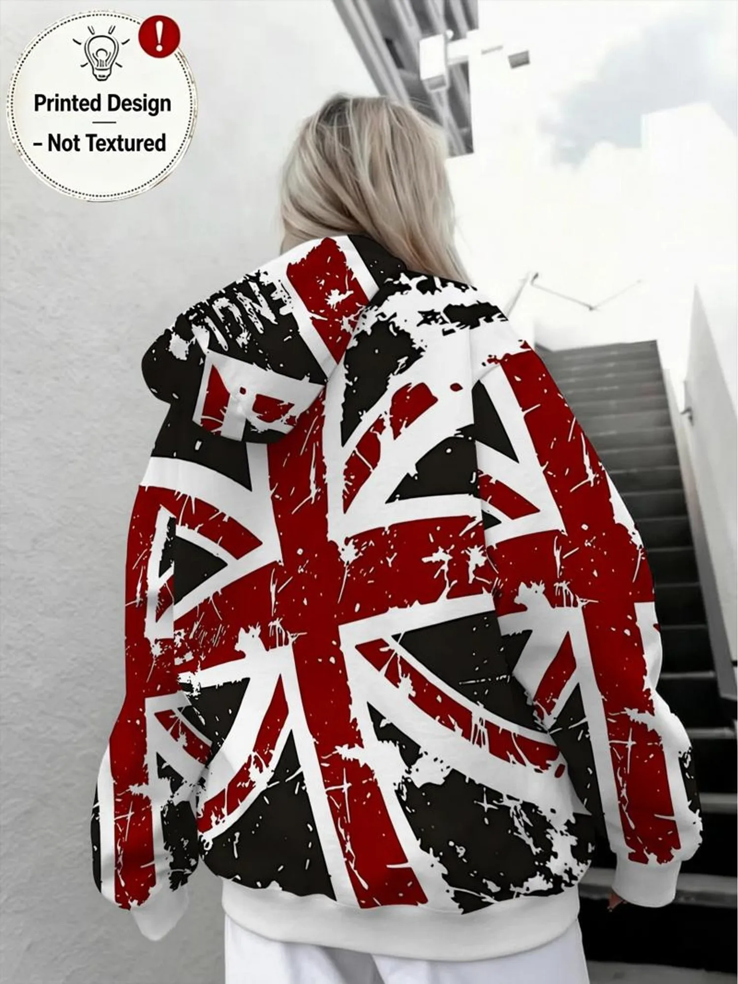 Unisex Oversized Hoodie,Vintage Distressed UK Flag Print Sweatshirt,Streetwear Loose Pullover,Casual Y2K Daily Top for Men Women
