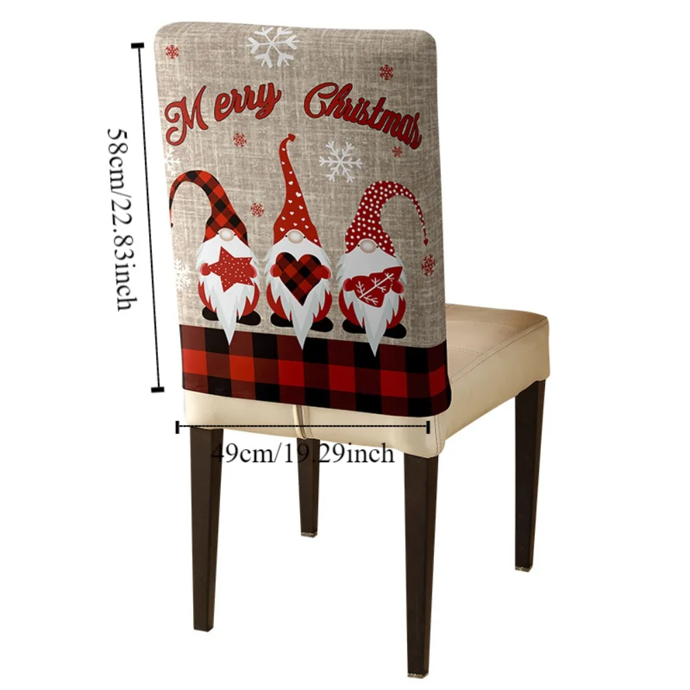 Funda para silla navideña de dibujos animados, funda para asiento de silla de cena de Navidad de fibra de poliéster suave, bola de felpa extraíble, decoración de mesa navideña