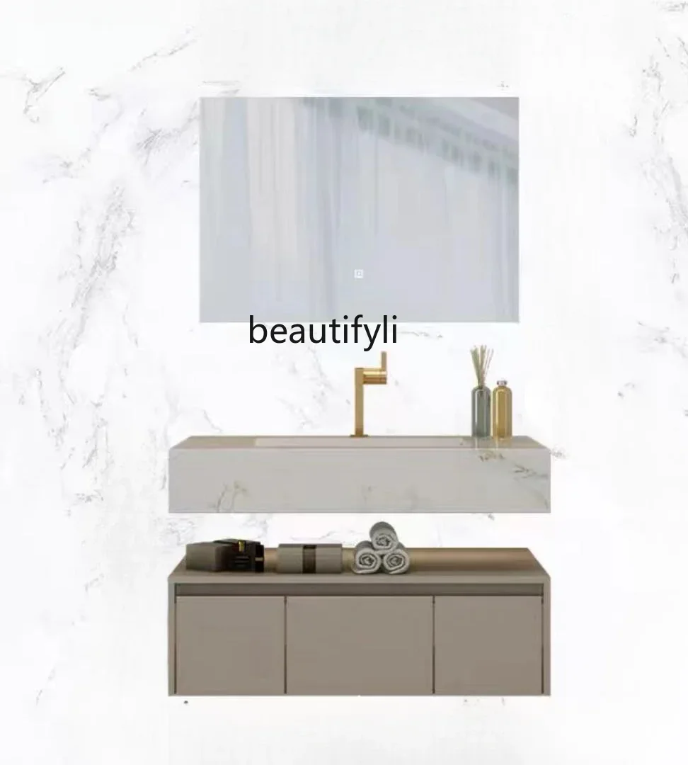 

Modern Minimalist Hotel Style Stone Plate Seamless Whole Washbin Bathroom Cabinet Combination Washstand