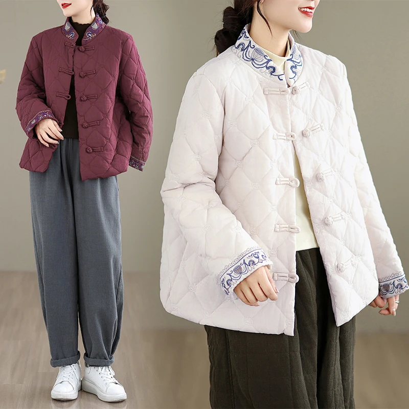 

Thiened Хлопковый Джет женский свободный повседневный синий и белый фарфоровый сэндвич с вышивкой Хлопок Осень Зима Новый китайский Sle