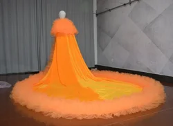 wedding Beauty pageants party Fashion Stage Tulle pleated ruffle edge velvet Cathedral Cloak Sleeveless long jacket custom color