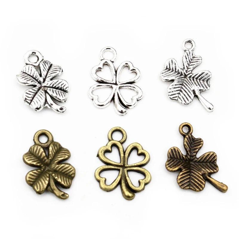 40pcs Bronze Antique Silver Plated Cute Clover Leaf Handmade Charms Pendant DIY Jewelry Making Accessories for bracelet necklace