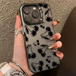 Cute Black Cherry Pattern Matte Laser Phone Case For iPhone 15 Pro Max Case iPhone 16 14 13 12 11 XS X 7 8 Plus Shockproof Cover