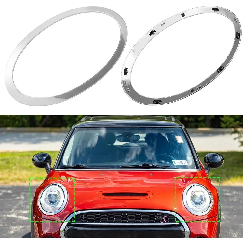 For Mini For Cooper F55 F56 F57 2014-2021 Gloss Black/Silver Plated Headlight Ring Bezel Trim Surround Cover 51137300631