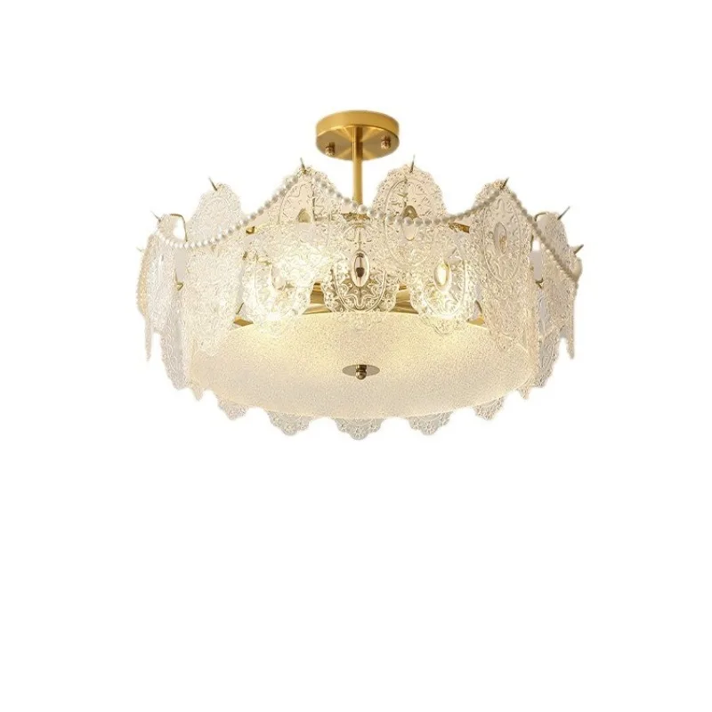 

French antique crystal ceiling lamp modern simple light luxury American retro pearl cream wind master bedroom lamp