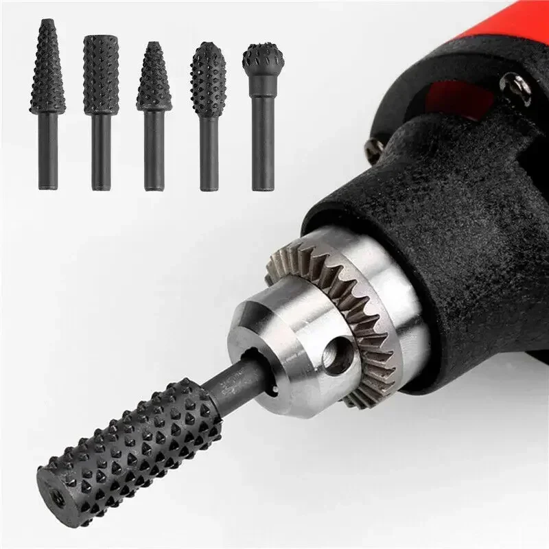 5 stks Rasp Bestand Boren Rasp Set Boor Grinder Boor Rasp Voor Houtbewerking Carving Tool 1/4 "Ronde Schacht Rotary Burr Set
