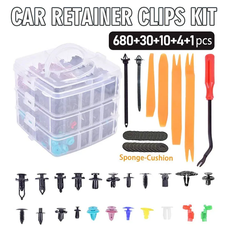 

723/680Pcs Triple Boxed Clips Triple Boxed Clips Car Clips Set Expansion Screw Clips Car Nylon Fiber Fastener Removal Tool Set