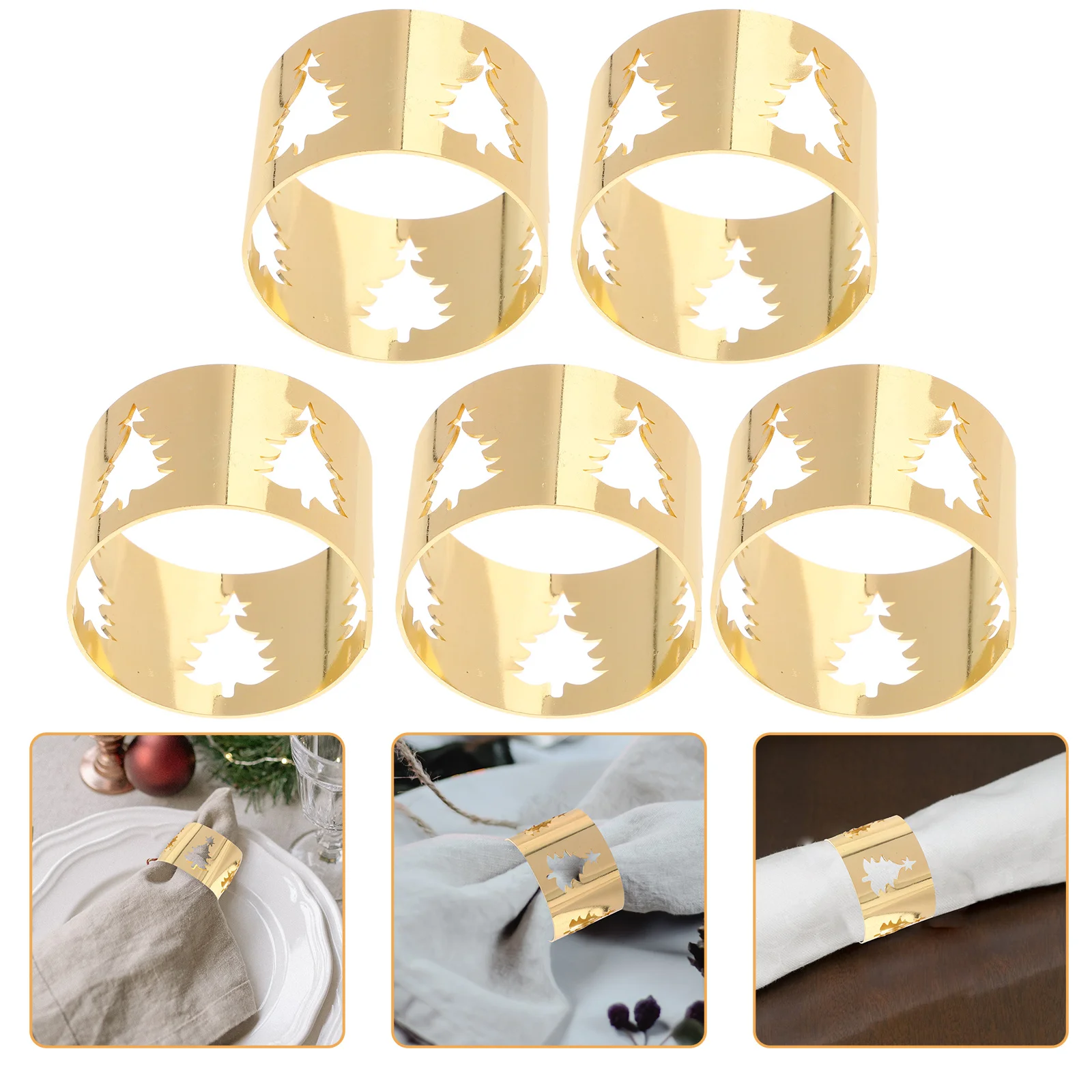 

5Pcs Christmas Napkin Rings Set Elegant Table Decoration Metal Material Good Gift Friends Families Christmas Napkin Rings