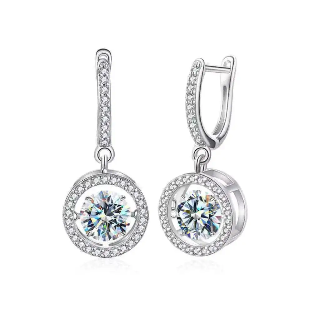 SG 1-2Ct D-Farbe Moissanit Runde Tropfen-Ohrringe S925 Sterling Silber Hochzeitsschmuck für Damen – Detail 1