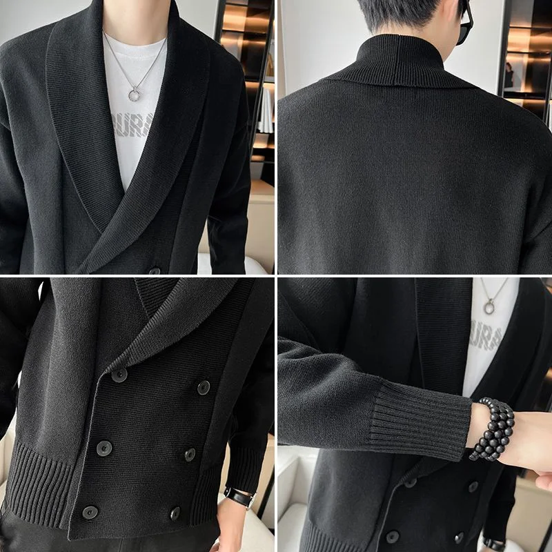 가을 탑 긴 소매 패션 턴 다운 칼라 단순하고 편안한 다목적 판매 스웨터 니트 카디건 남성 의류