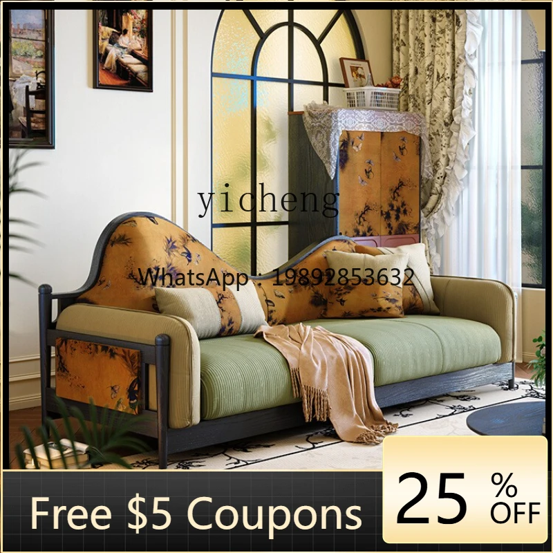 

R2 retro fabric sofa small apartment straight row living room three-person sofa