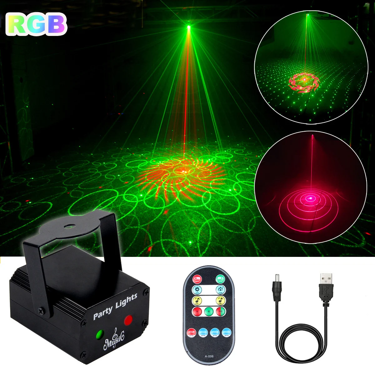 

New Mini USB Disco Ball Laser DJ Light Nightclub Sound Activated Party Lights for Home Bar Club Stage Ambient Light 32 Patterns