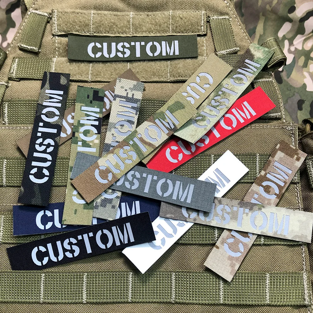 IR IFF Infrared Reflection Patch Custom Laser Cutting  Name Tapes Gray Letters Twoline Morale Tactics Military Airsoft